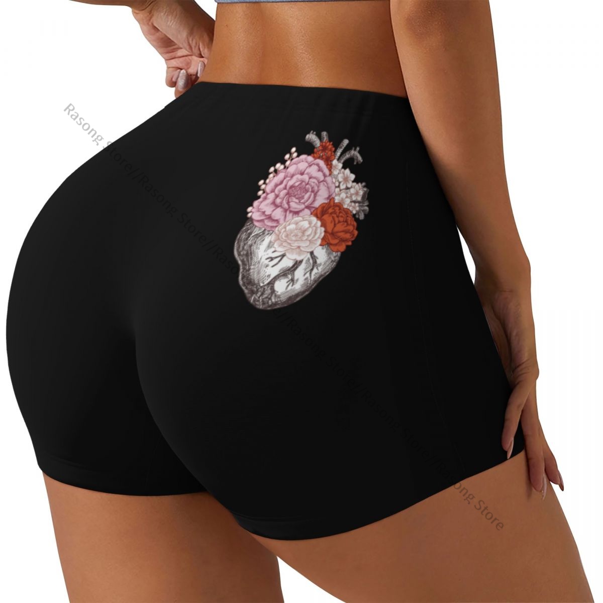 Yoga Anatomy Of Fitness - Women's Yoga Shorts Vintage Anatomy Floral