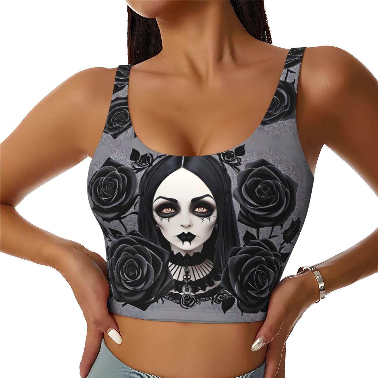 Yoga Fitness Women - gothic black roses Printed Women's Sports